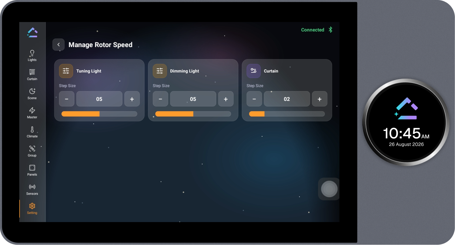Manage Rotor Speed screen