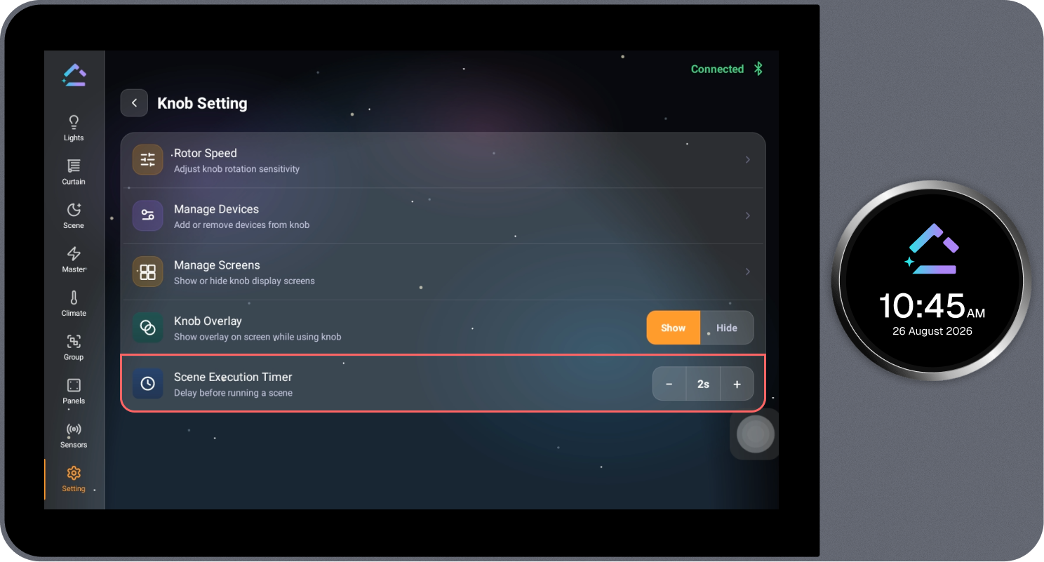 Scene Execution Timer row on the Knob Setting page